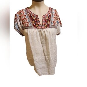 Johnny Was Embroidered Boho Top with Red and Blue Accents